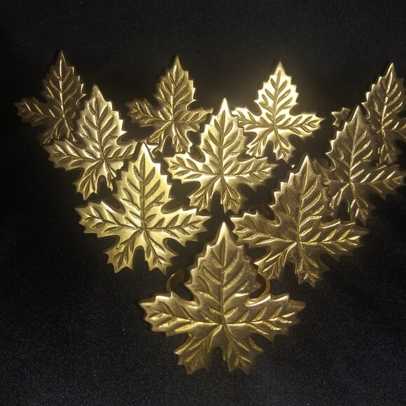 Goldtone Metal Maple Leaf Napkin Rings Set of 10 Fall Leaf Metal Napkin Holders - Picture 2 of 9
